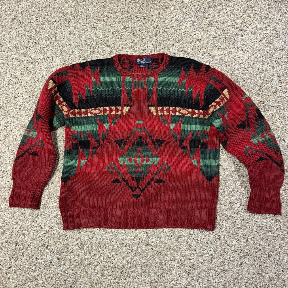 Polo Ralph Lauren Vintage Aztec Sweater sz Large Navajo Indian Country Sportsman